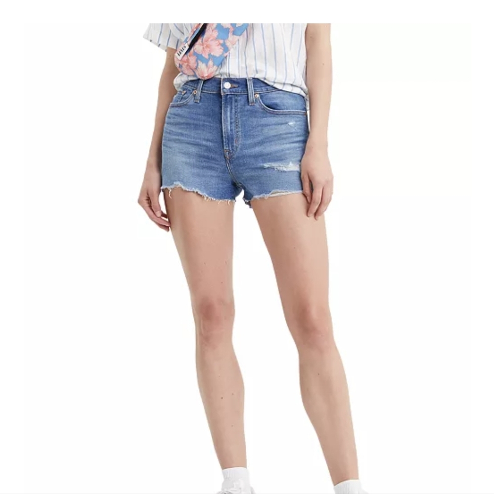 Levis 501 Distressed Highwaisted Denim Shorts